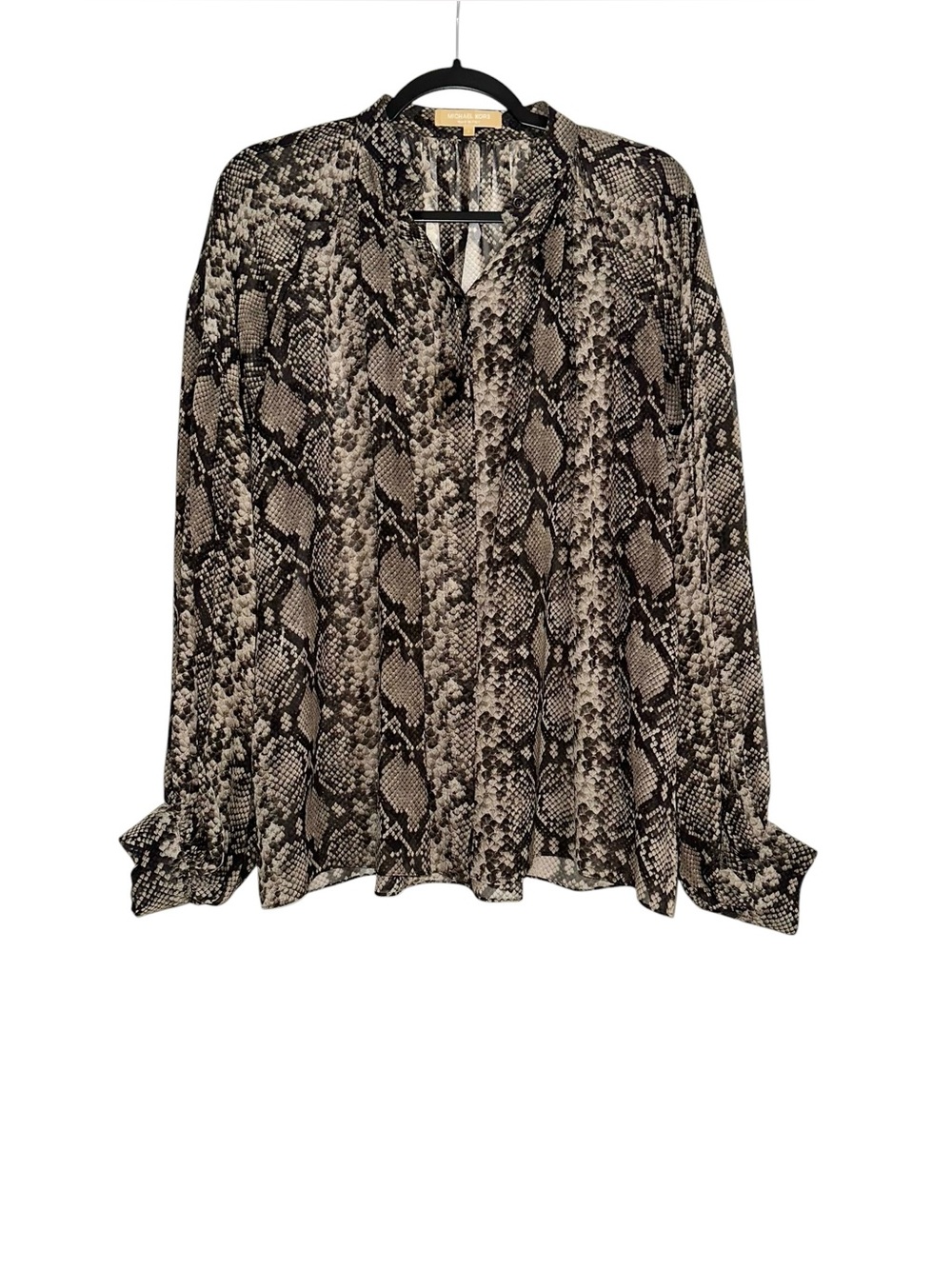 Michael Kors Collection Brown Long Sleeve Snake Print Button Down Blouse 6